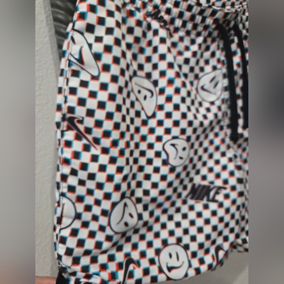 Nike Men's Graphic Checkered Swim Shorts - Black, White, and Blue - Picture 6 of 8